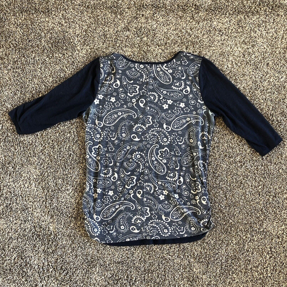 Womens Paisley Flower Pattern Shirt Navy Blue Sequence Scoop‎ Neck Size XL - Picture 8 of 8